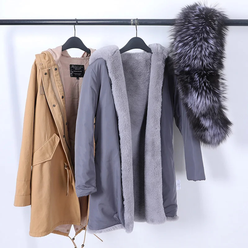 2022 Waterproof Big Natural Real Fox Fur Raccoon Fur Collar Hood Winter Jacket Women Long Parka Thick Warm Liner