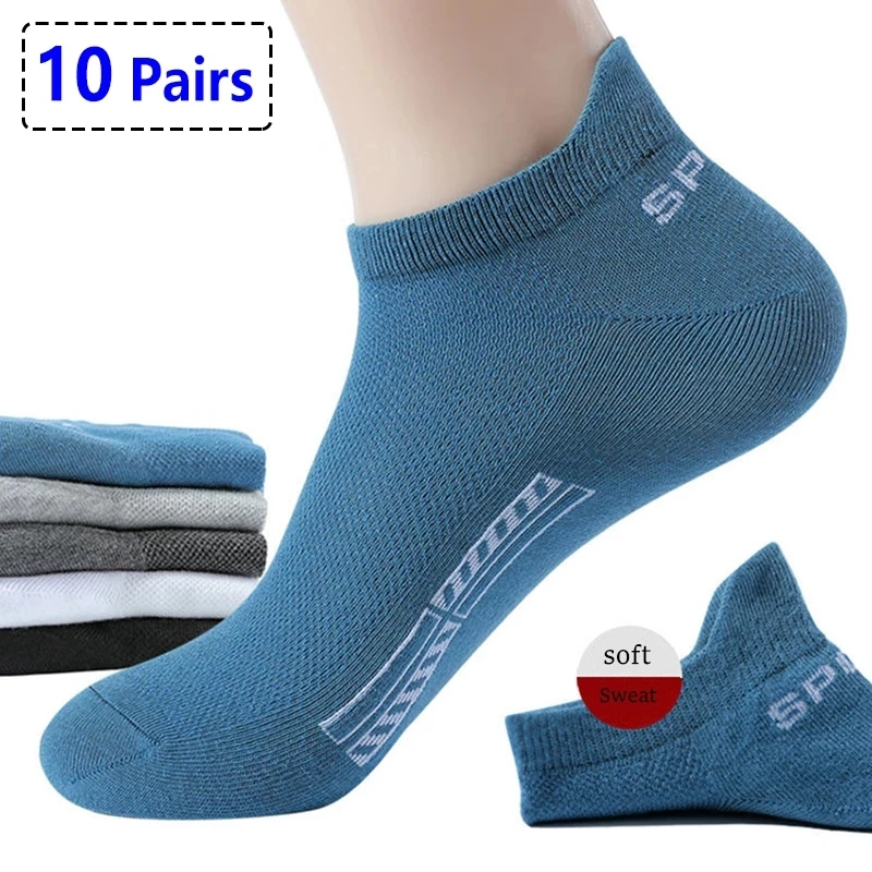 10 Pairs/Lot High Quality Men's Cotton Socks Summer Mesh Thin Breathable Boat Comfortable Sports Black Socks Gift Plus Size43-48