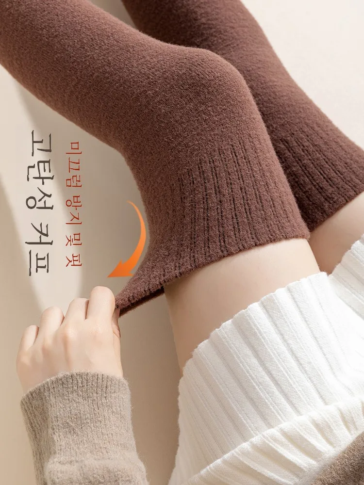  Женские чулки выше колена из ангоры осенне-зимние теплые на флисовой подкладке