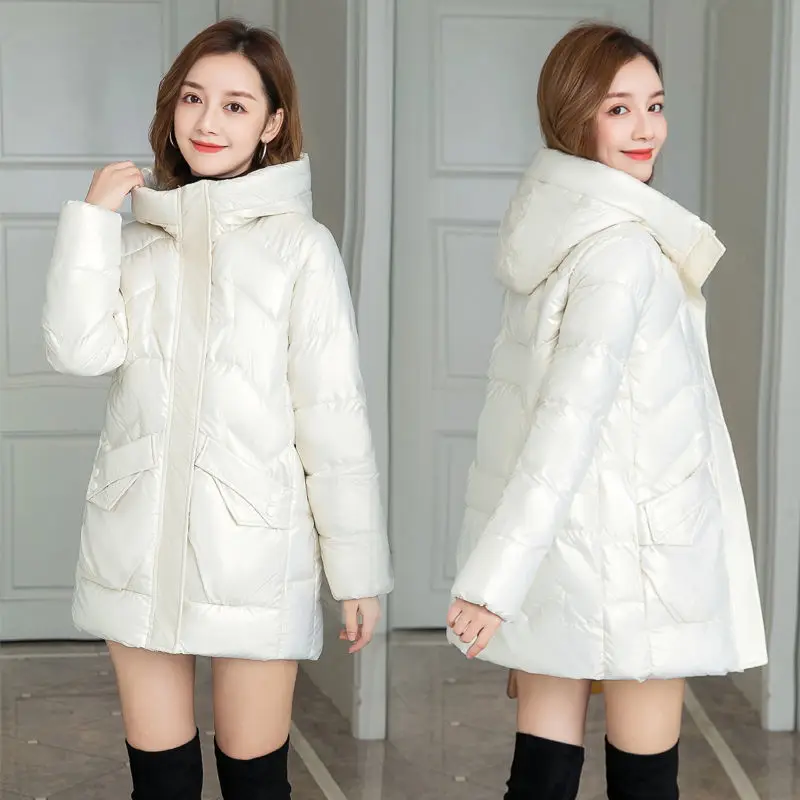 Women's Winter Coat Hooded Shiny Padded Jacket Warmth Jacket Korean Fashion Free Shipping Wholesale Plus Size Loose New
