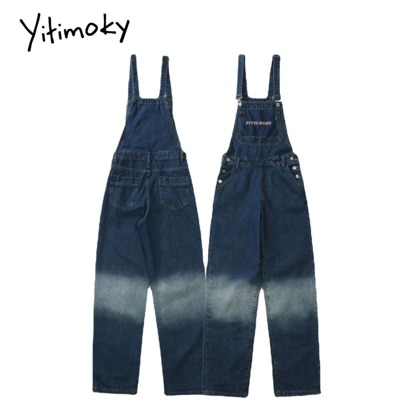 

Yitimoky Overalls Pants Women's Suspender Jeans 2022 Spring Streetwear Baggy Braces Pants Vintage Blue Mom Denim Braces Trouser