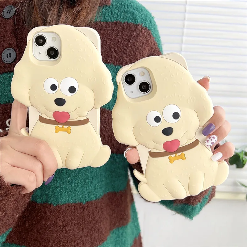 

Soild Color Soft Yellow Dog Lovely Simple Silicone Cartoon Rear Cover Mobile Phone Case for iPhone 14 13 12 11 ProMax for Girls