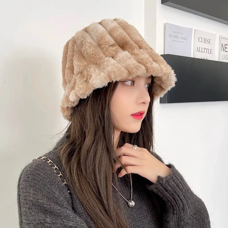 Женская плоская Панама в полоску шапка из меха кролика теплая зимняя шапки для