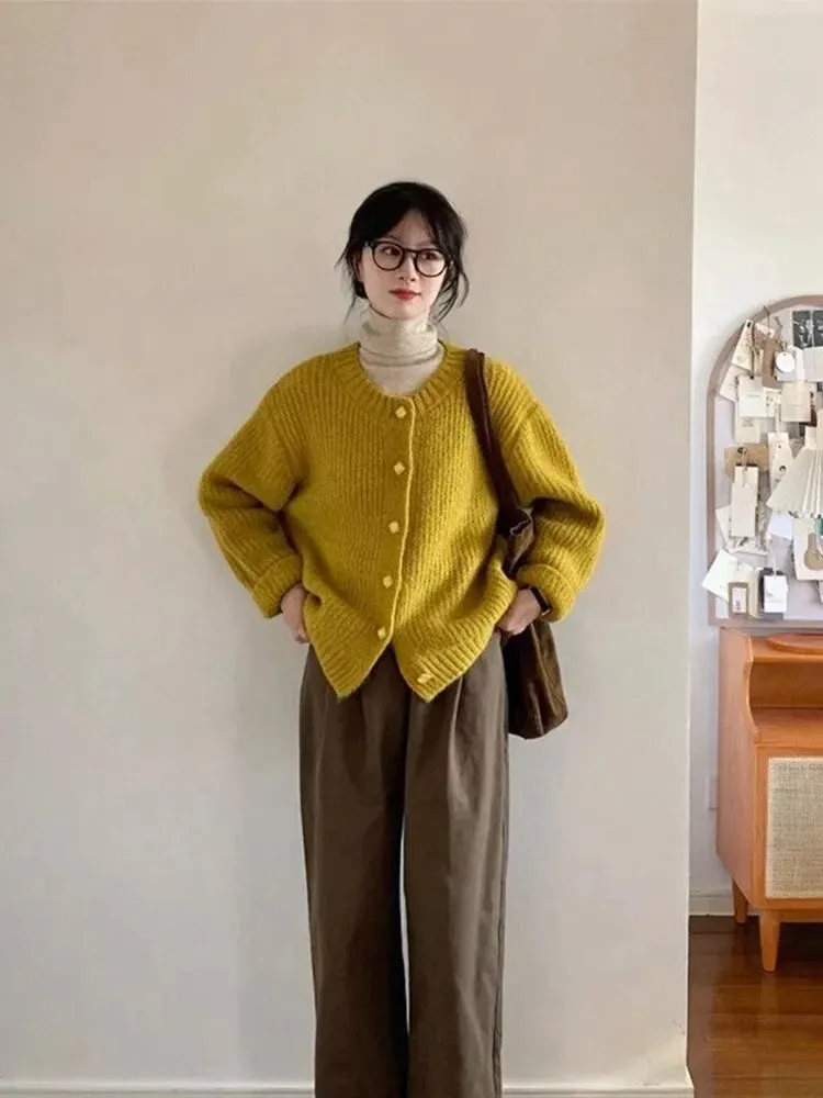 Винтажный утепленный свитер кардиган Женская осенне-зимняя Свободная верхняя