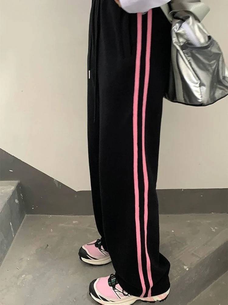 

Deeptown Hippie Kpop Black Jogger Pants Women Harajuku Streetwear Striped Wide Leg Sweatpants Casual Basics Oversized Trousers