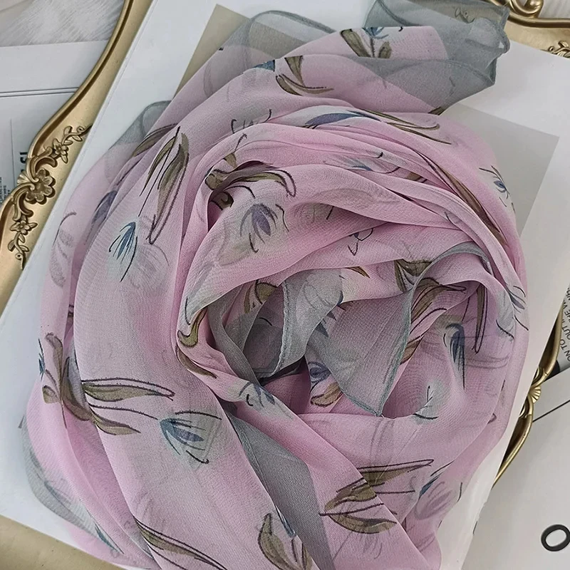 Женская летняя шифоновая повязка на голову с изображением магнолии