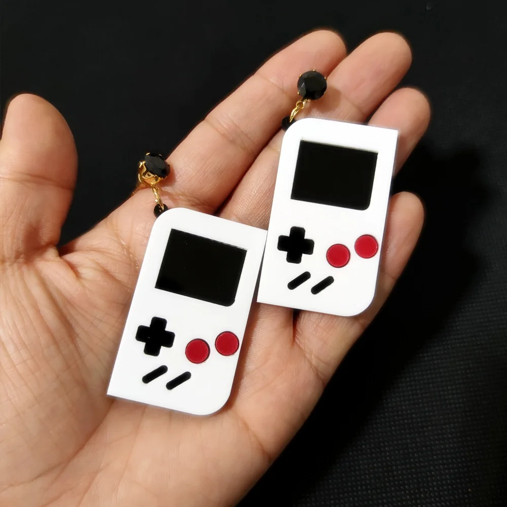 

KUGUYS Game Console Drop Earrings for Women White Acrylic Geometric Fashion Vintage Jewelry Accessories
