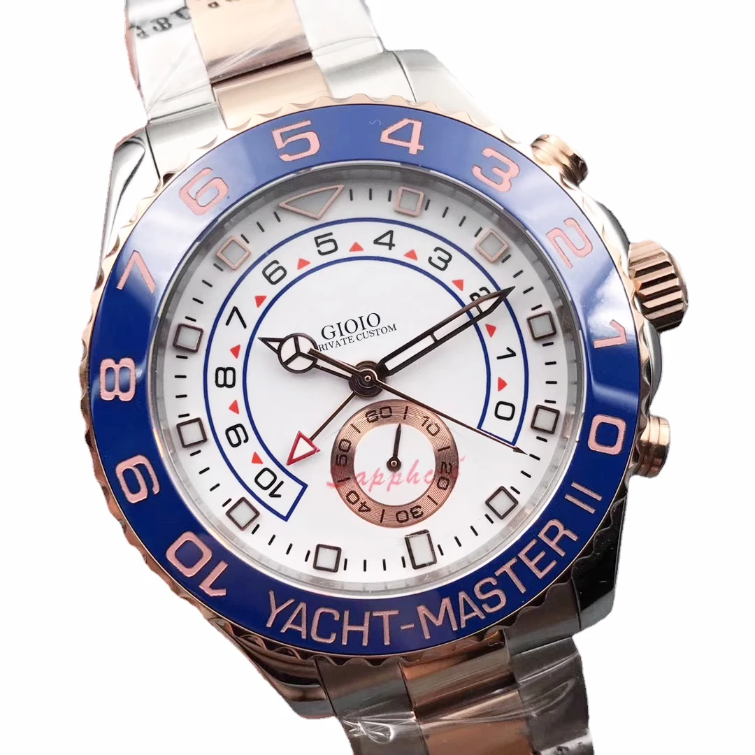 

men automatic mechanical watch blue ceramic GMT rose gold