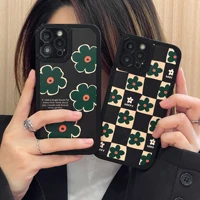 retro green flowers plaid geometry art korean fashion girls phone case for iphone 11 12 13 pro max xs max xr x case cute cover