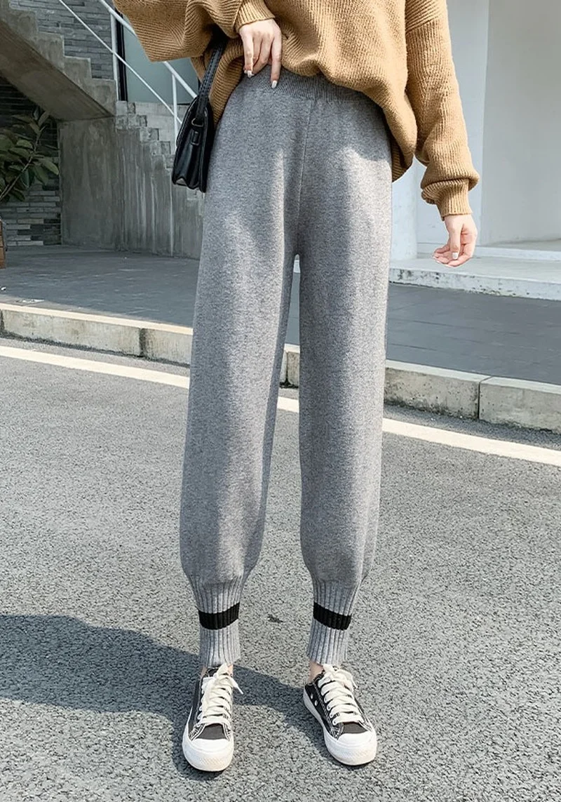 Women's Thick Warm High-Waist Woolen Knit Pants Autumn Winter Loose Sports  Casual Pants Student New Black Beige Grey Sport Pants - купить по выгодной  цене | AliExpress