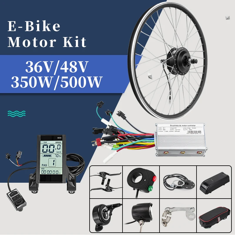 

E-bike Conversion Kit 20" 27.5in 700c Motor Wheel 48V 36V 500w 350w Ebike Kit Hub Motor Wheel Bike BLDC Controller with LCD