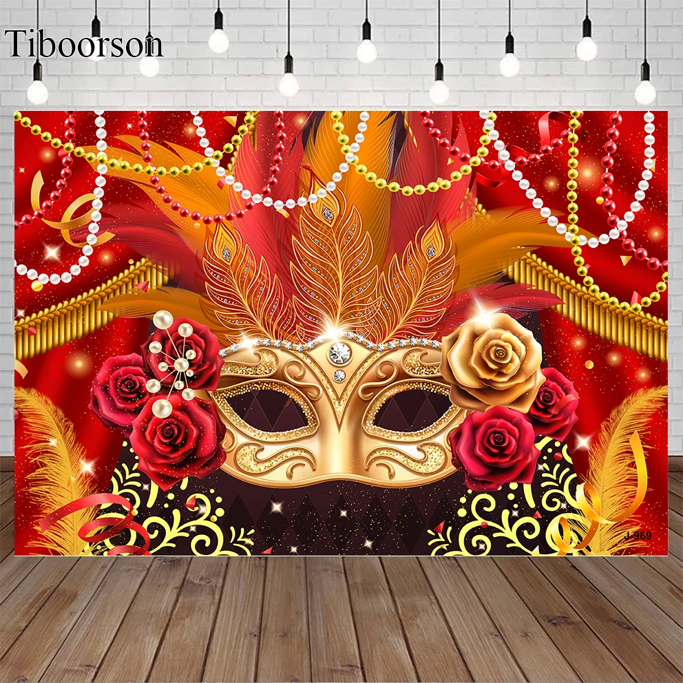 Фон для фотосъемки маскарадный шар красная и Золотая маска взрослая женщина день