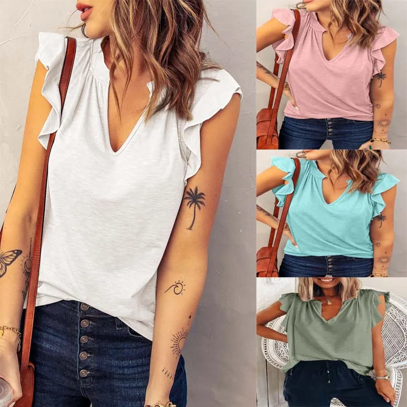 

2023 Women's Summer New V-neck Short Sleeve Loose Top T-shirt Short Sleeve