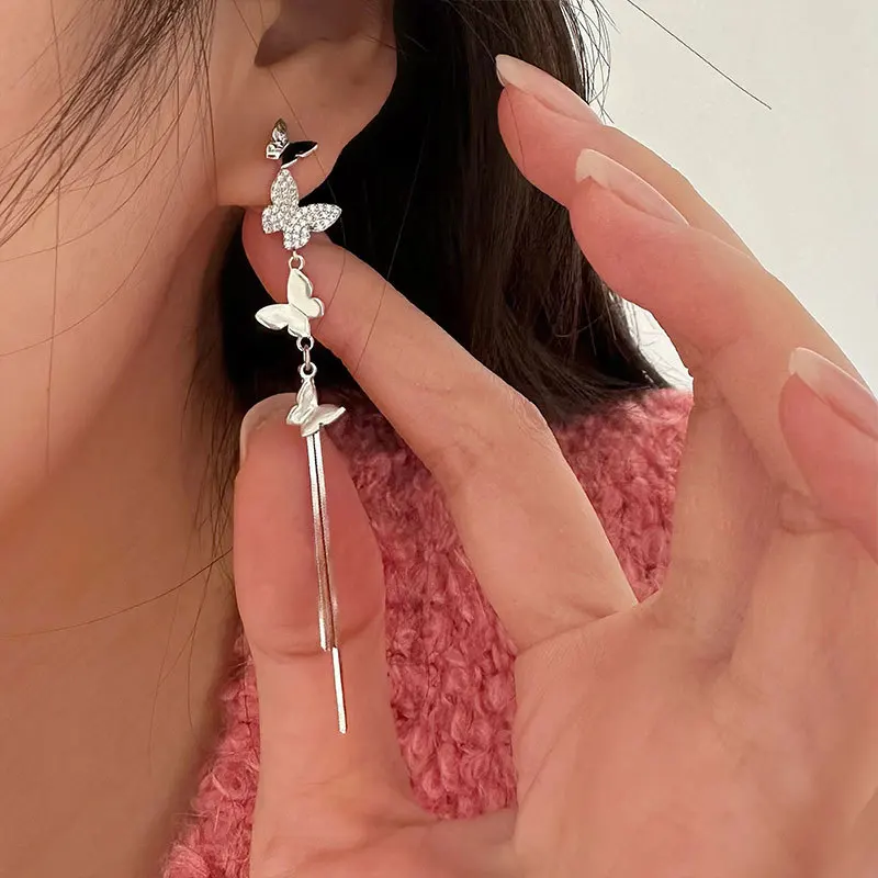 

Женские серьги-подвески из серебра 925 пробы, с бабочками