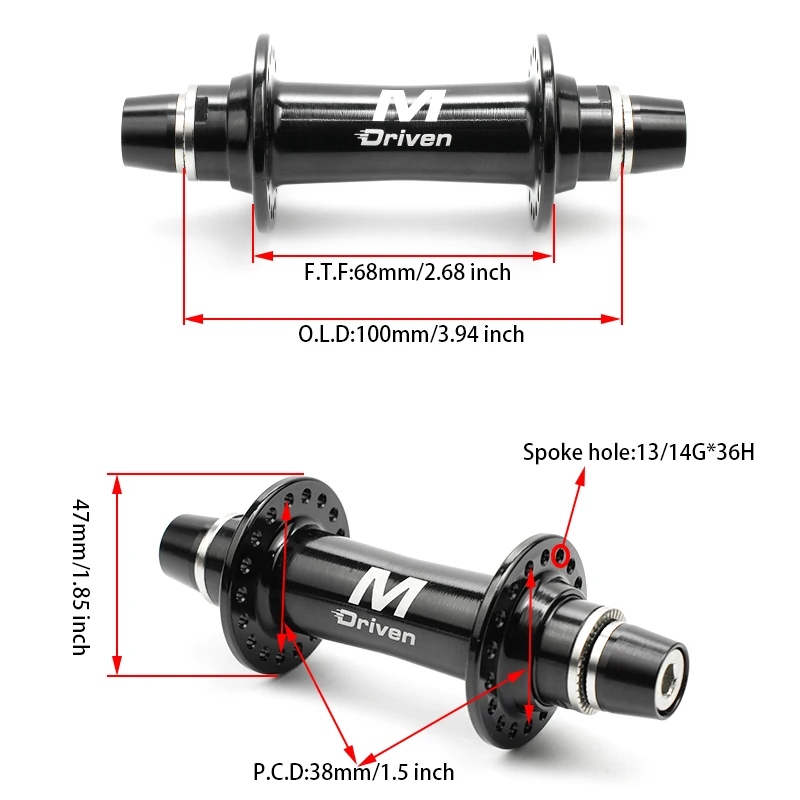 Фото Втулка для BMX-велосипедов M Driven, передняя, 100x3/8, 36 отверстий, для дисковых тормозов, 6 палочек, 120 щелчков, на герметичных подшипниках №3