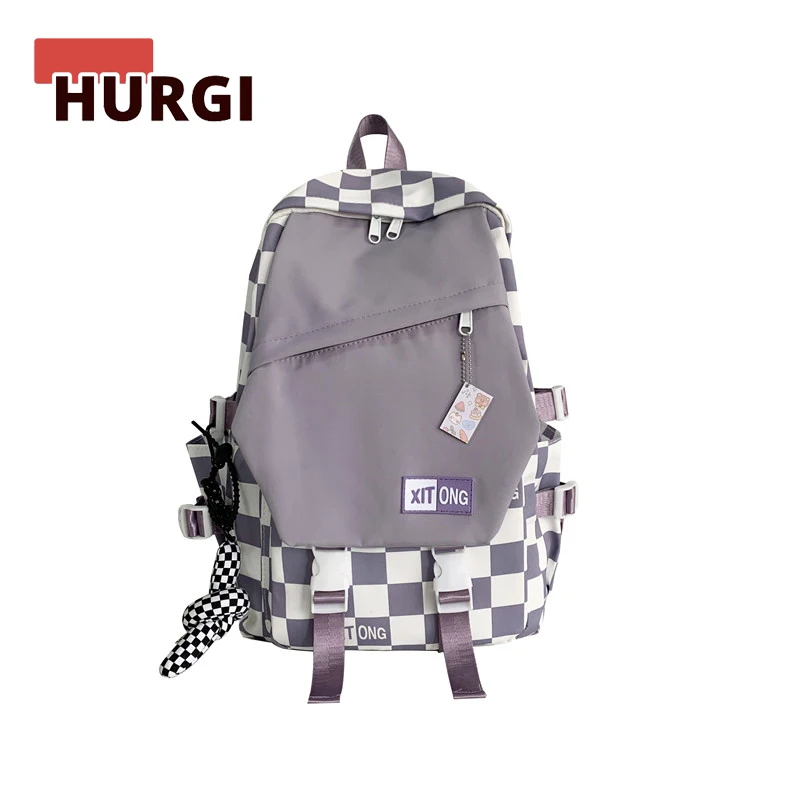 

Trend Plaid Women's Backpack Waterproof Nylon Simple School Bag for Teenage Large Capacity Travel Laptop Bag New Girls Back Pack