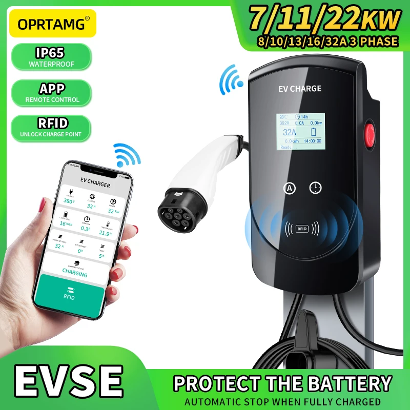 

EVSE Wallbox EV Car Charger 16A 32A 1 3 Phase 7.2KW 11KW 22KW Electric Vehicle Charging Station Type 2 Cable Control IEC 62196-2