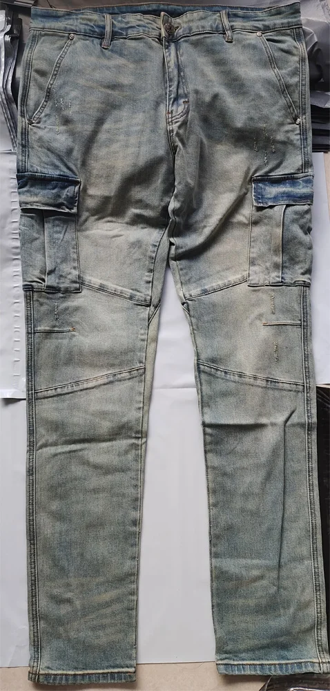 High Quality New Men's Multi Pocket Stretch Cargo Skinny Jeans