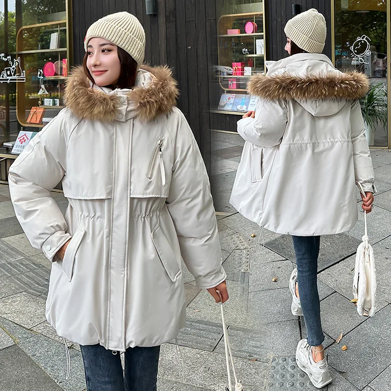 

Women's Clothing 2023 Winter New Fashion Big Fur Collar Pie Overcoming Women's Mid-length Waist Slimming Padded Jacket Coat