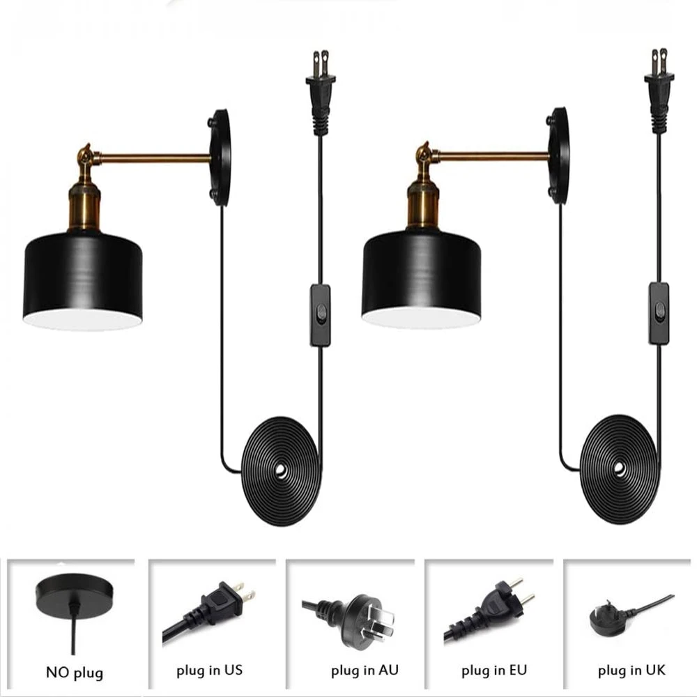 

Set of 2 Creative Aluminum Alloy Wall Sconces Vintage Black Metal Swing Arm Wall Lamp Adjustable Plug In Mounted Light for Bedsi