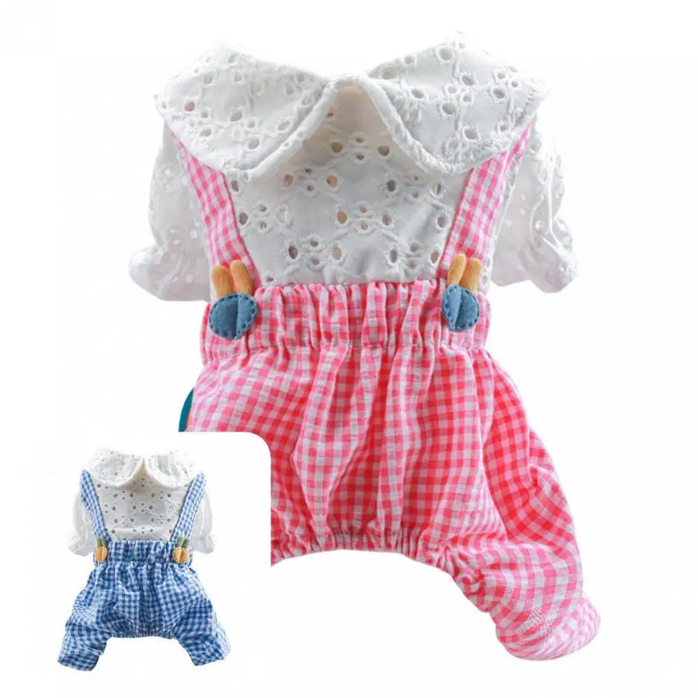 

Cute Pet Jumpsuit Breathable Lightweight Comfortable Touch Pet Bunny Plaid Cloth Pet Romper Pet Jumpsuit
