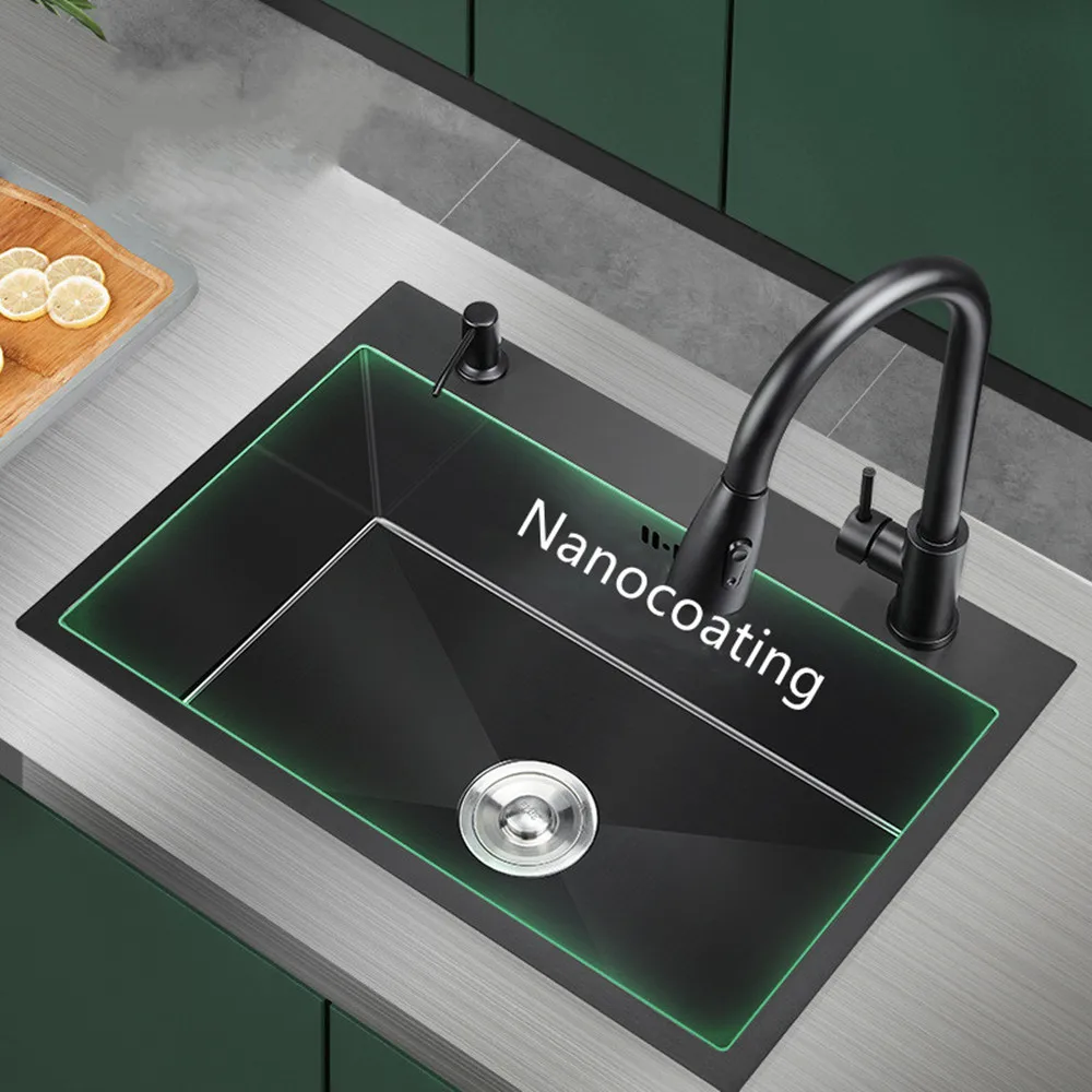 

Большая удобная кухонная раковина Nano Black 304, миска для мытья из нержавеющей стали, прямоугольная утолщенная раковина для мытья овощей
