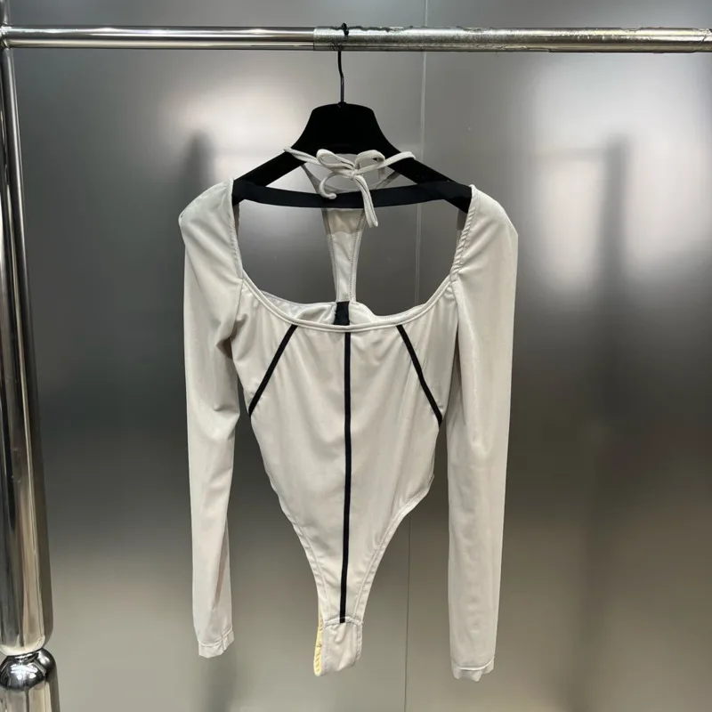 BORVEMAYS 2023 Spring Summer New Fashion Trend Jumpsuits Women Hanging Neck Contrasting Colors Long Sleeve Slim Sexy Pants