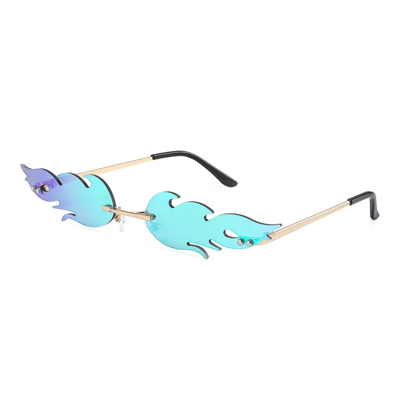 

2023 New Women's Luxury Cat Eye Sunglasses, Rimless Car Driving Glasses, Flame Flare, Trendy Mirrored Lenses, Narrow