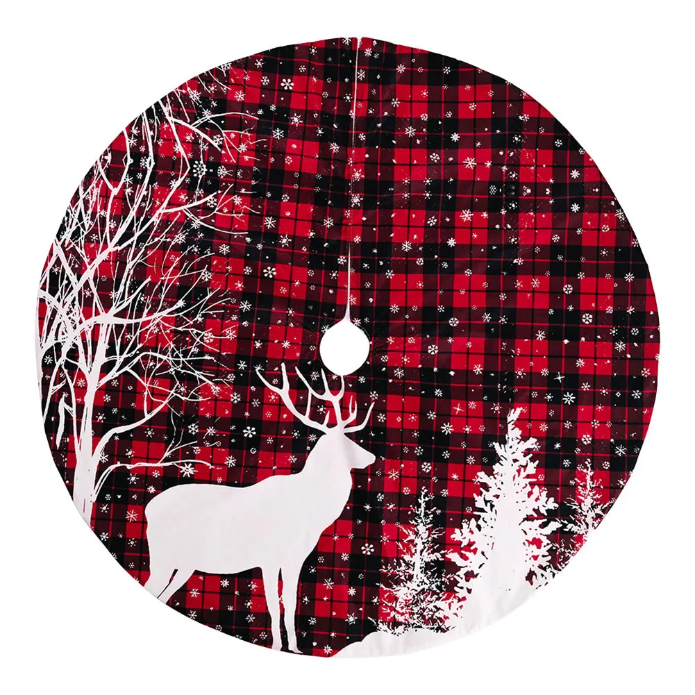 

120cm Christmas Tree Skirt Elk Printed Mat For Home Xmas Tree New Year Decor Noel Apron Ornament Xmas Tree Skirt