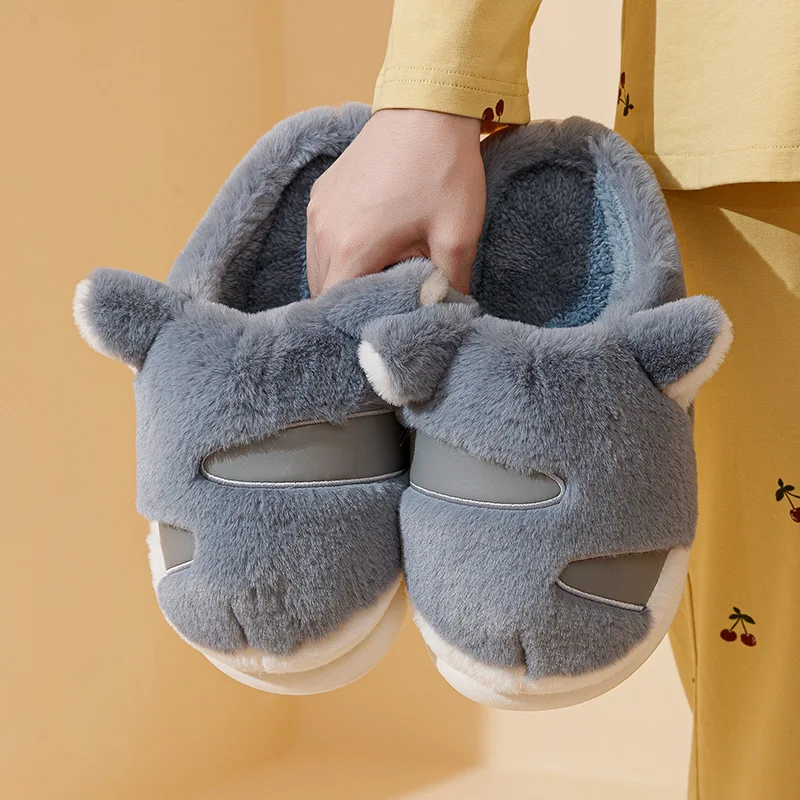 

Winter Thickening Plush Cloud Slipper Female Home Indoor Warm Cotton Slippers Furry Soft Outdoors Couples Slides Flip Flop Women