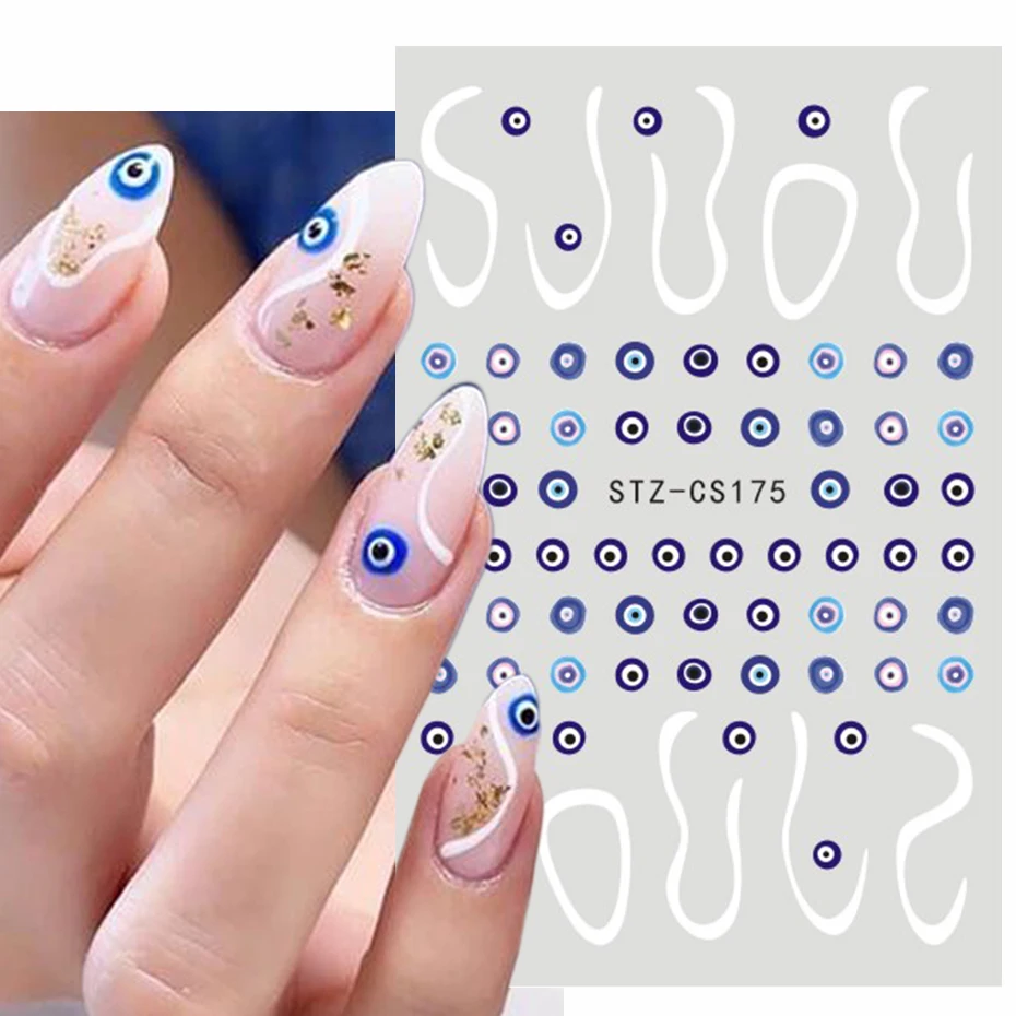 3D Blue Eye Nail Art Stickers Colorful Evil Eyes Stripe Slider Decorations Press on Nails For Manicure Accessories TRSTZ-CS175