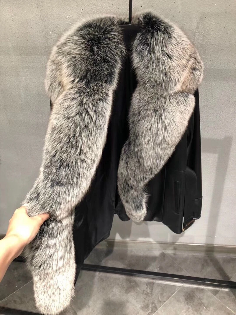 2022 New Real Fur Coat Women Winter Genuine Sheepskin Leather Jacket Natural Fox Fur Collar Thick Warm Outerwear Belt Fashion enlarge