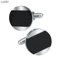 laidojin cuff links for mens french shirt high polishing cuff buttons round black stone cufflink business gift accessories