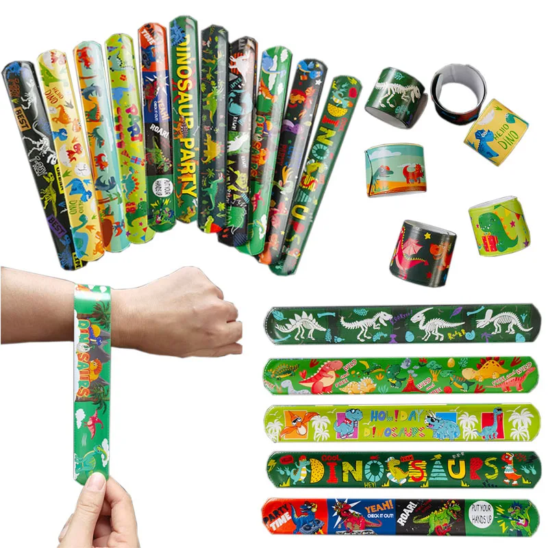 

10pcs Cartoon Dinosaur Slap Bracelets Gifts Dinosaur Party Decoration Kids Boys Happy Jungle Safari Dino Birthday Party Favors