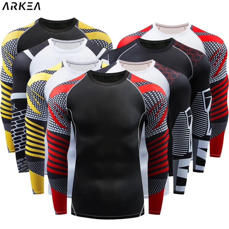 

Long Sleeve Tshirt Men elasticity top Bodybuilding Underwear Shirts Jogger Sport Fitness tights Muscle Exercise compressed shirt