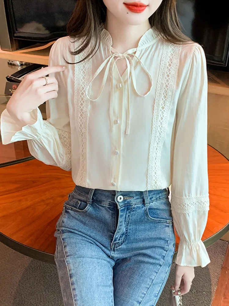 Женские Элегантные блузки рубашки Новое поступление 2023 Осенние винтажные