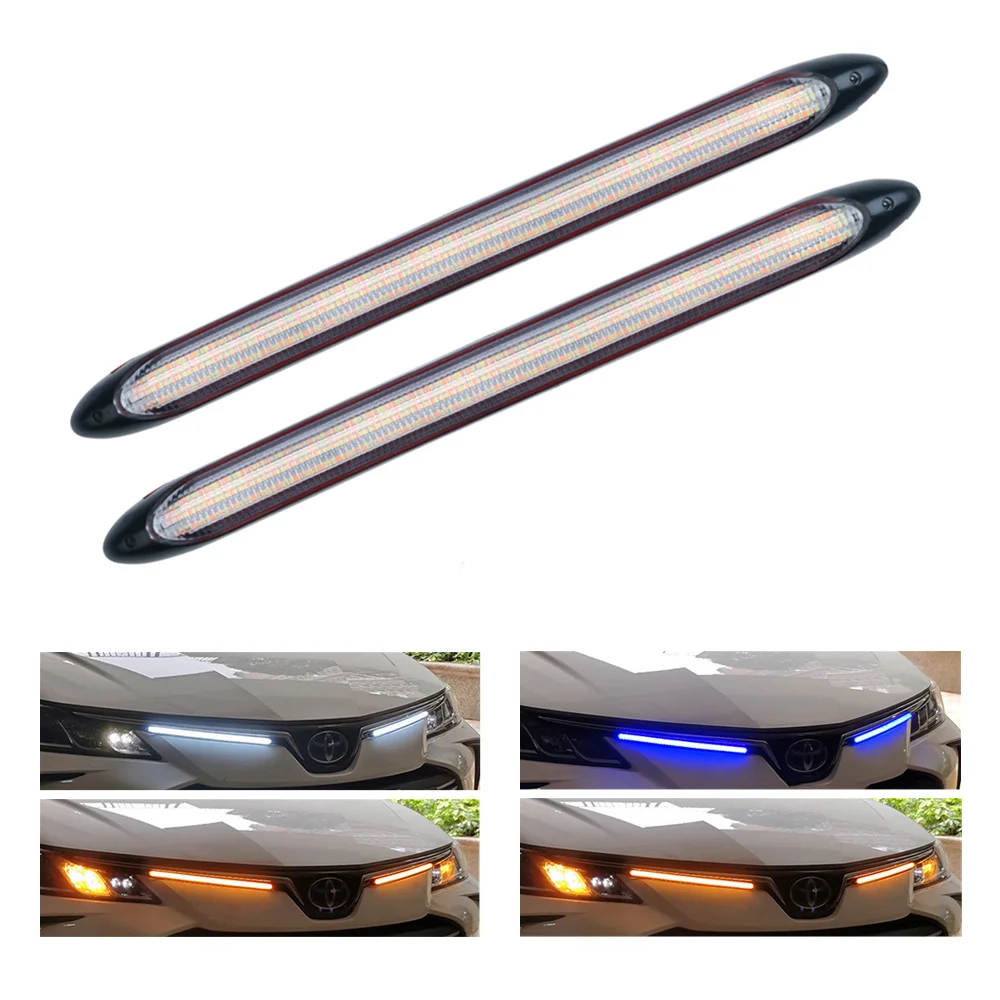 2pcs Flexible DRL LED Strip Car Daytime Running Light Auto Headlights Waterproof White Turn Signal Yellow Brake Flow Lamps 12V