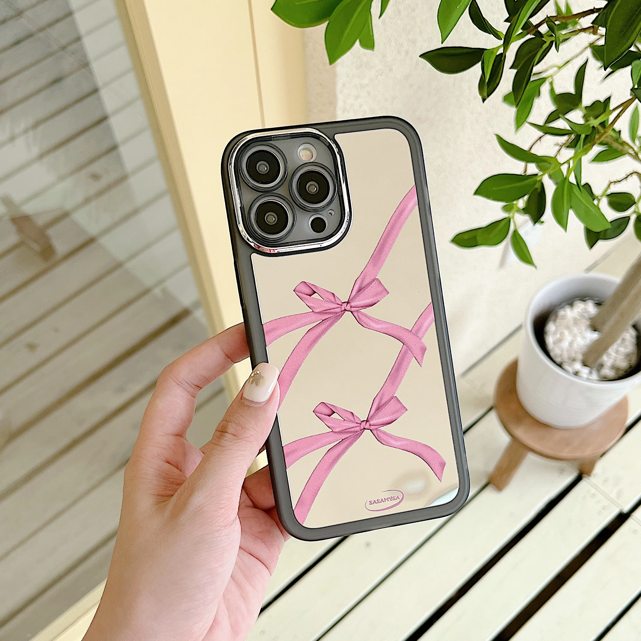 

Чехол для iPhone 14 13 Pro Max 12 11 Pro Plus с гальваническим покрытием и розовым бантом