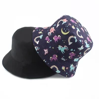 2022 new fashion cute bucket hat cartoon unicorn print summer sun hats for women reversible bob fisherman cap