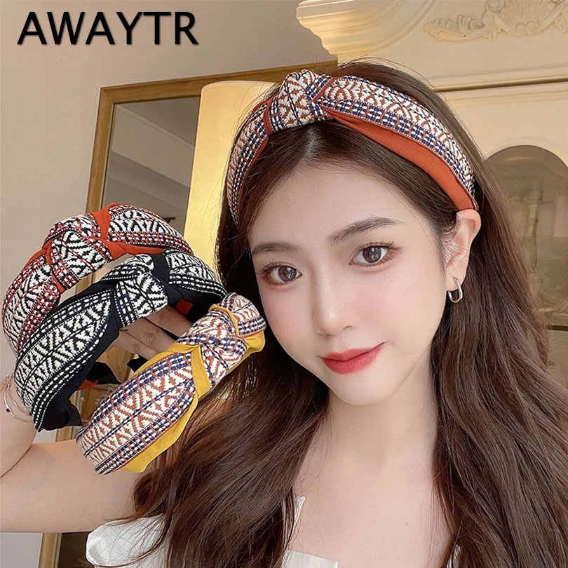 

AWAYTR Retro Knitting Knot Headbands For Women Bow Hairbands Bohemia Hair Accessories Flower Hair Bands For Women Head Wrap