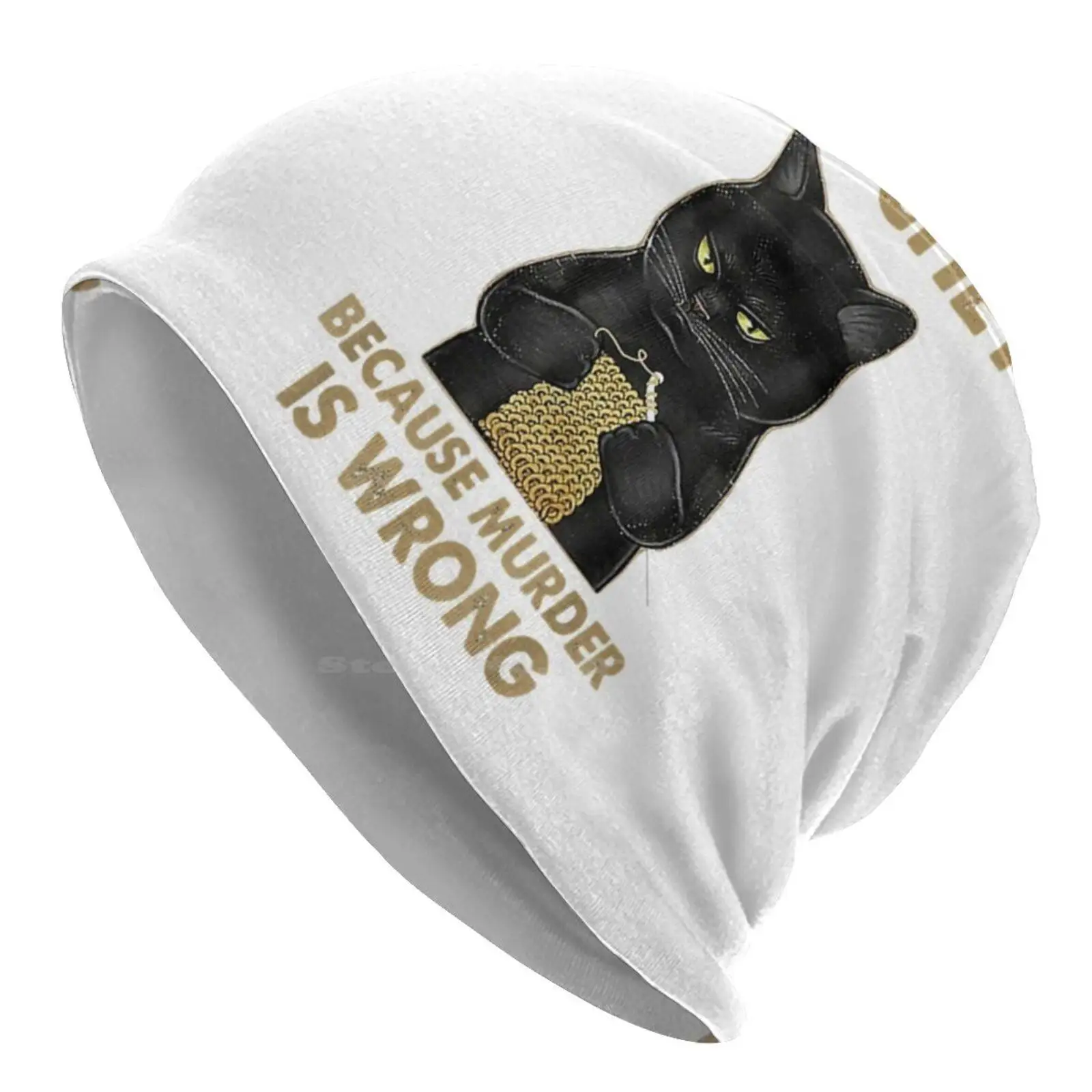 Черный кот Забавный крючком потому что убийство - это неправильно Вязаная шапка