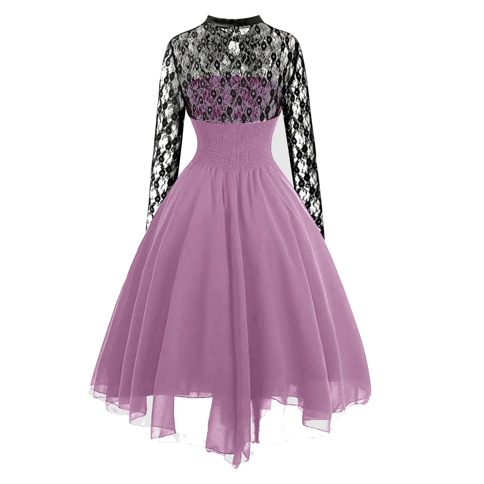 

Gothic Women's Dresses Vintage Patchwork Transparent Lace Embroidery Dress Goth Bandage Ladies Cocktail Evening Party Dress