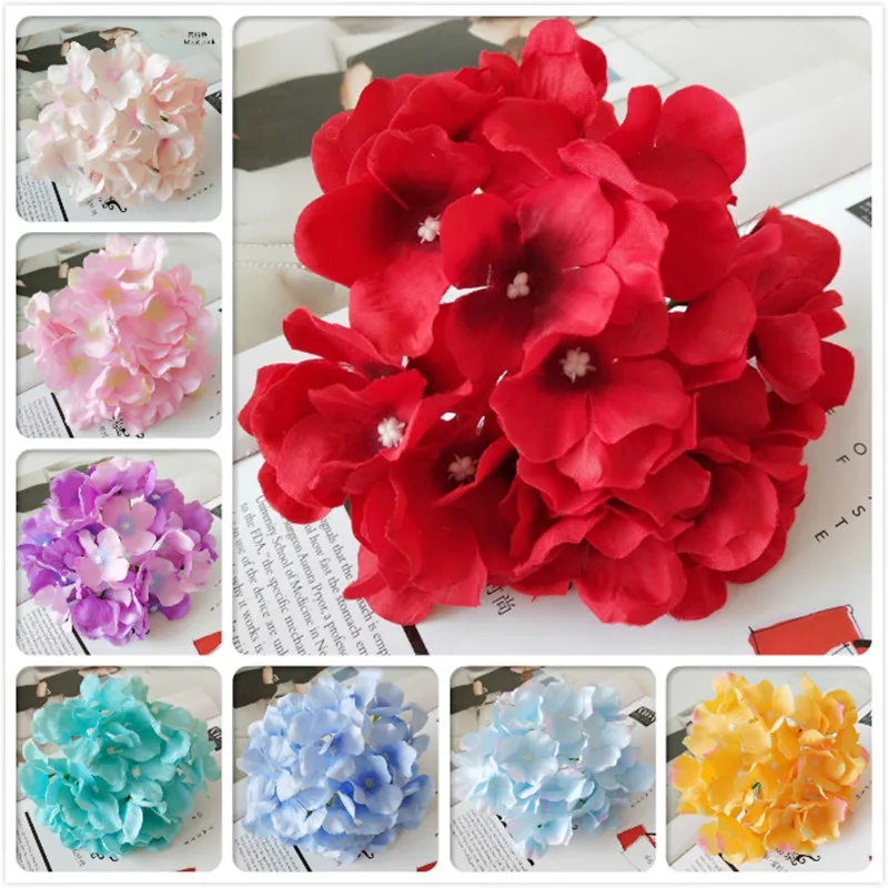 100pcs/lot Colorful Decorative Flower Head Artificial Silk Hydrangea DIY Home Party Wedding Arch Background Wall Decoration