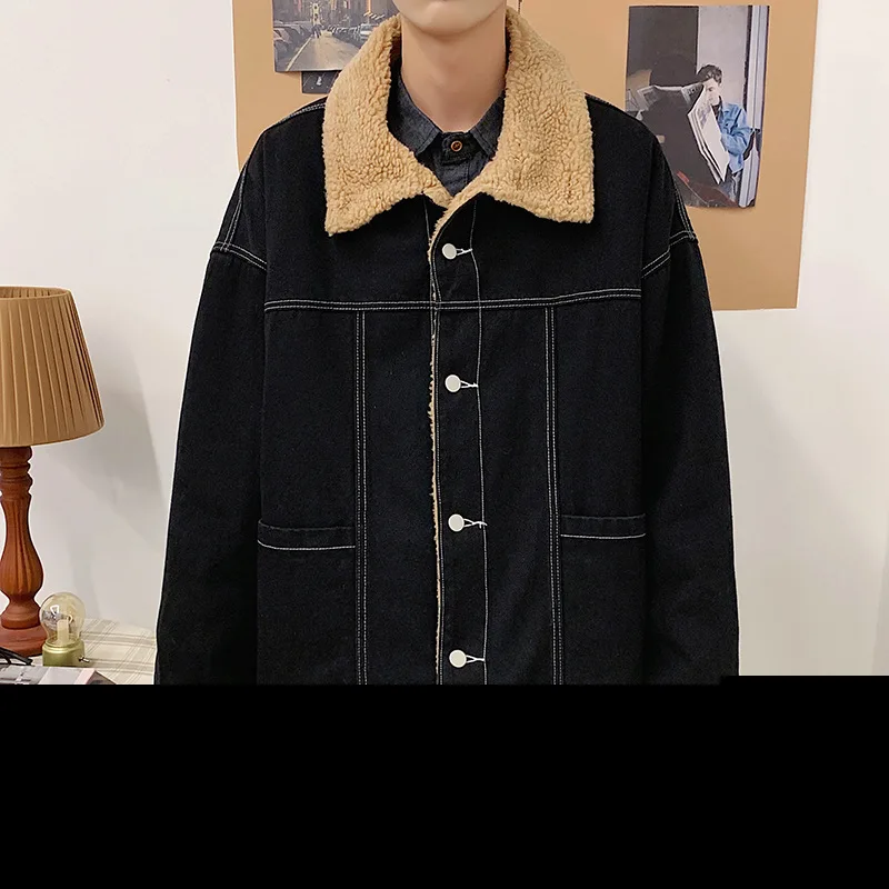 Осенне-зимнее джинсовое пальто из овечьей шкуры Мужская Флисовая и тяжелая