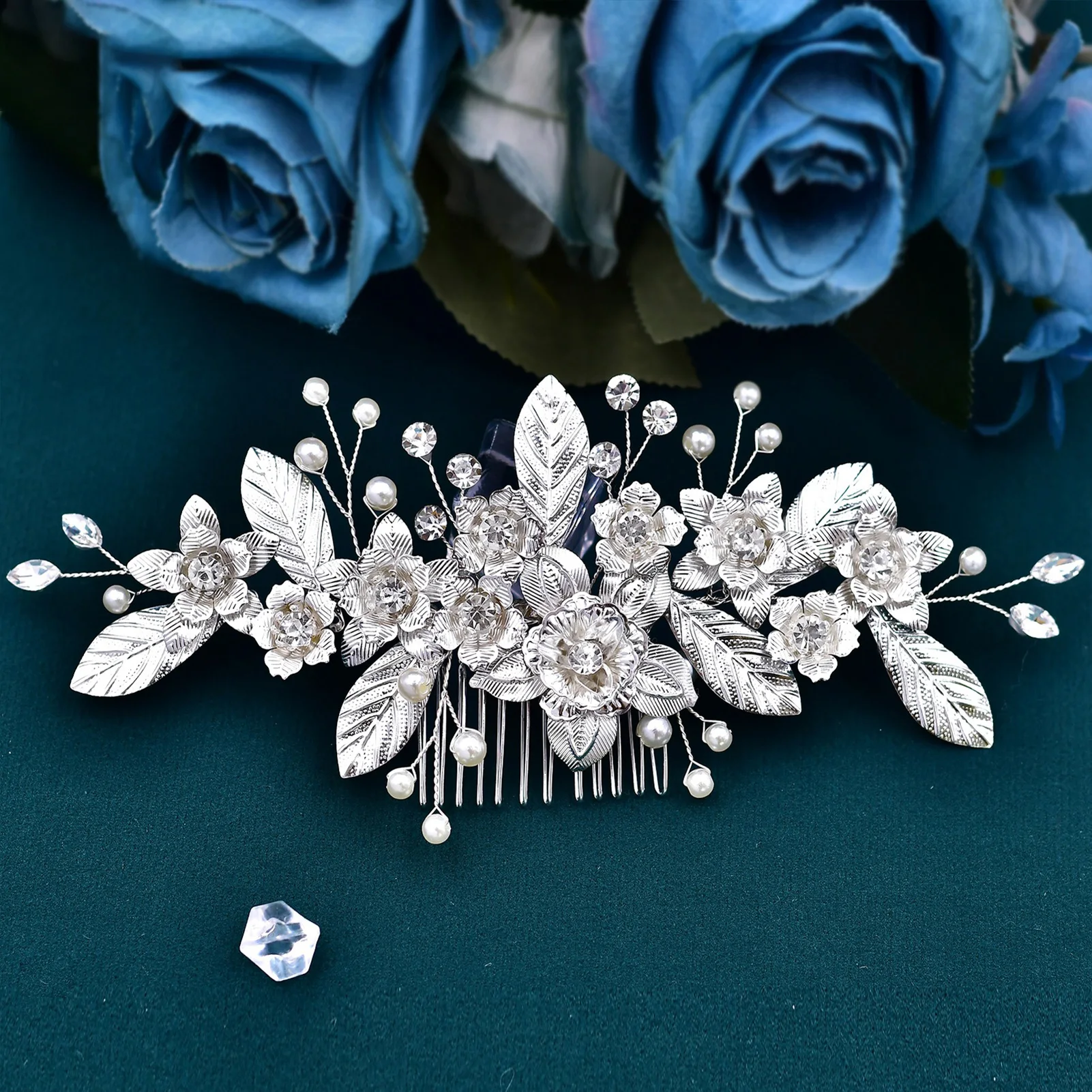 Гребень для волос для принцессы, тиары для невесты, серебристые цветные заколки для волос с цветами, боковые заколки, модные короны из сплава с жемчугом, свадебные аксессуары для волос, ювелирные изделия Гребень для волос для принцессы, тиары для невесты, серебристые цветные заколки для волос с цветами, боковые заколки, модные короны из сплава с жемчугом, свадебные аксессуары для волос, ювелирные изделия