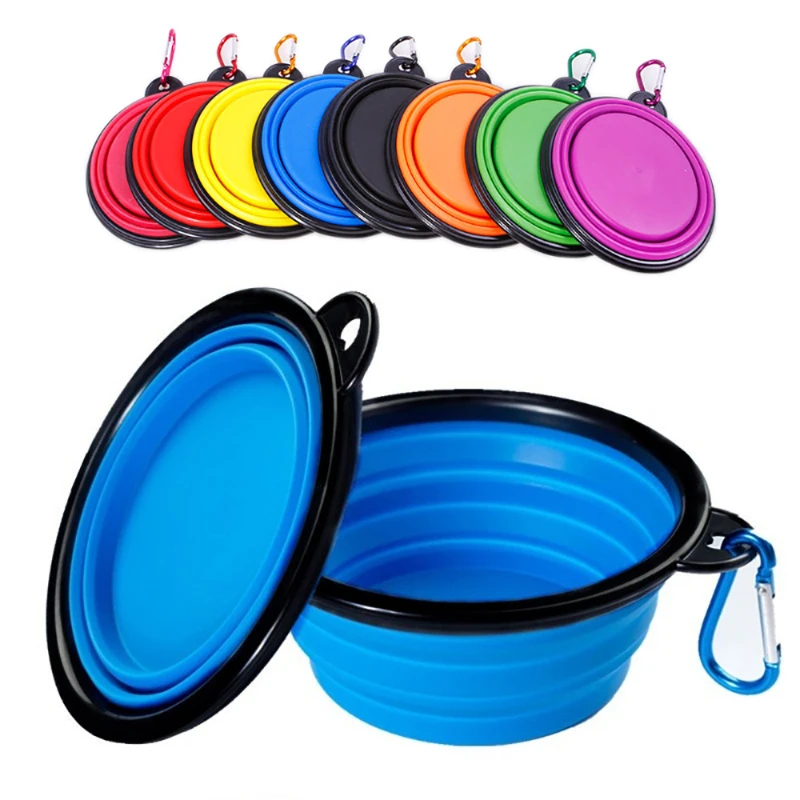 

Collapsible Dog Pet Folding Silicone Bowl Plastic Portable Dog Bowl Cat Feeder and Drinker Slow Feeder Dogs Toy Water Bottle