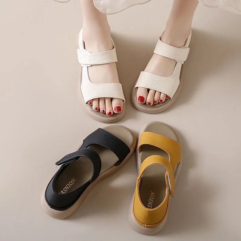 Женские сандалии размера плюс летние роскошные мягкие кожаные новый дизайн