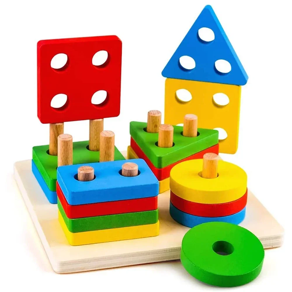 

Wooden Montessori Sorting and Stacking Toys Educational Learning Preschool Color Recognition Shape Sorter Puzzles for Kids Gifts