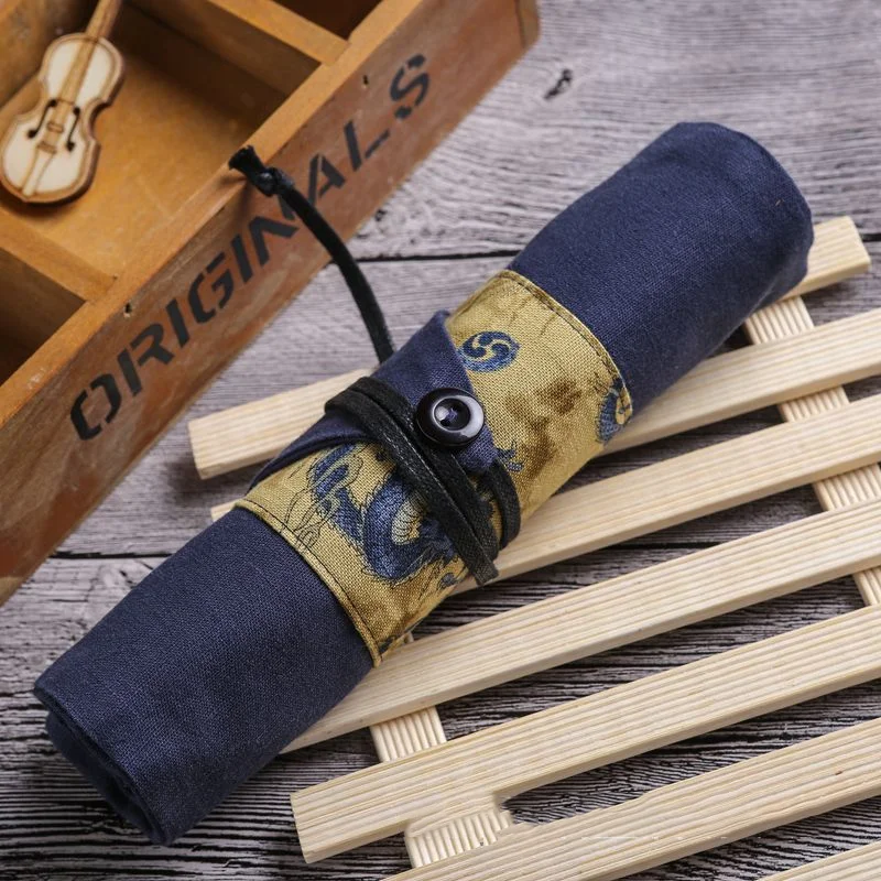 

Retro Totem Pencil Case Handwork Pencils Roll Wrap Holder Organizer Roll Up Pencil Bag Pen Curtain Case School Stationery