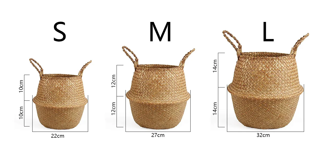 

a set/SML/3PCS Mimbre Handmade Bamboo Storage Baskets Foldable Straw Patchwork Wicker Rattan Seagrass Belly Garden Flower Pot